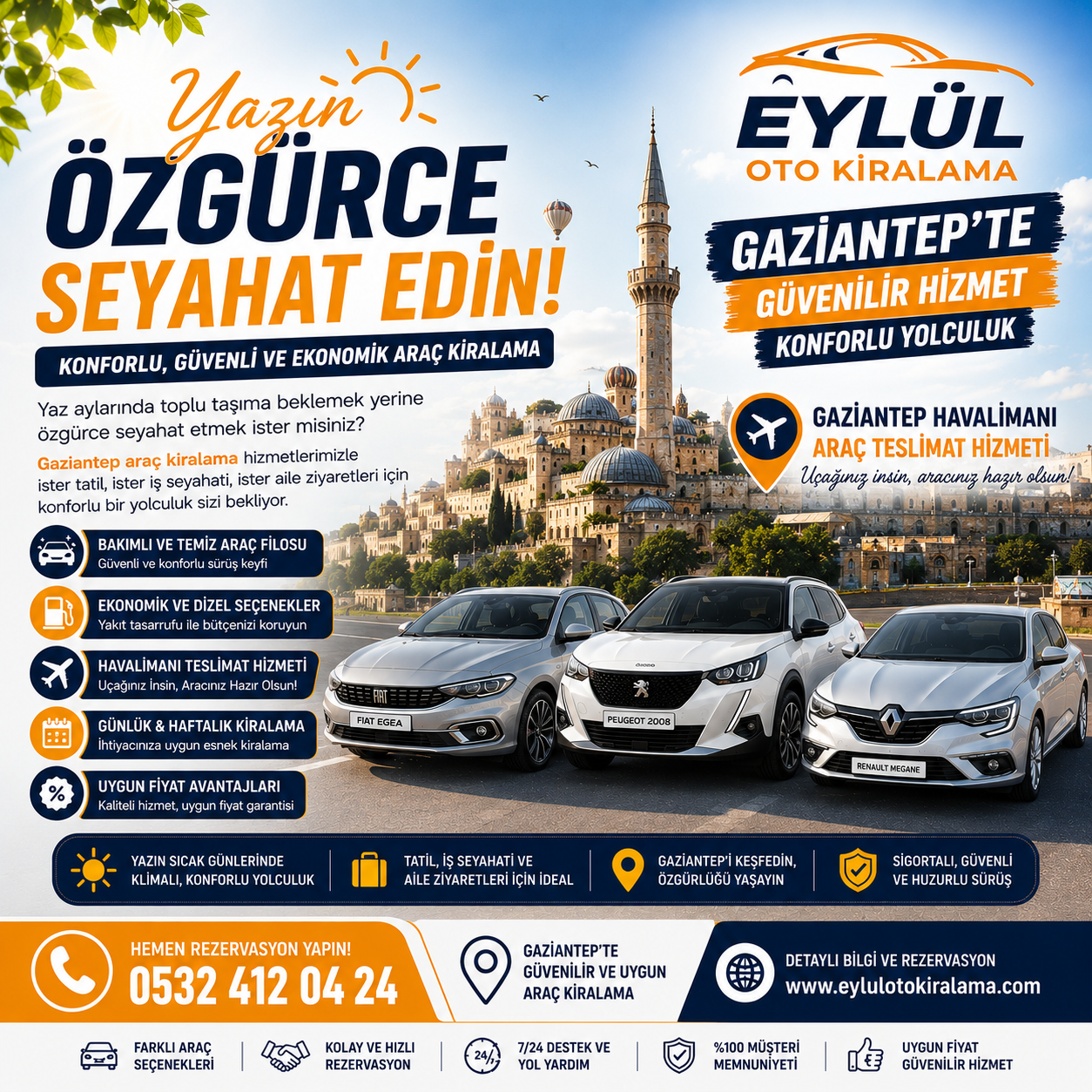 Yazın Özgürce Seyahat Edin Gaziantep Araç Kiralama Hizmetlerinde Doğru Tercih Eylül Oto Kiralama